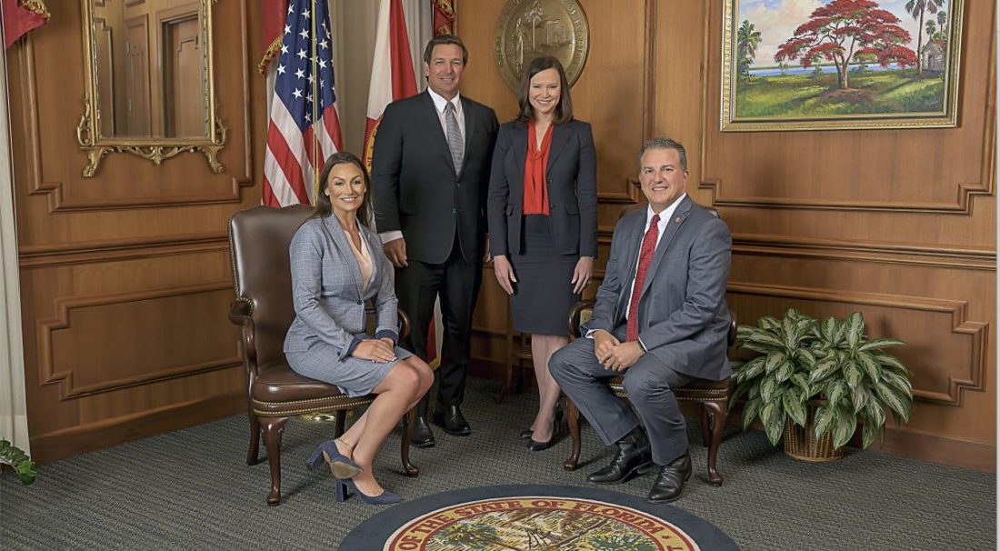 From left: Commissioner of Agriculture Nikki Fried, Gov. Ron DeSantis, Attorney General Ashley Moody, Chief Financial Officer Jimmy Patronis