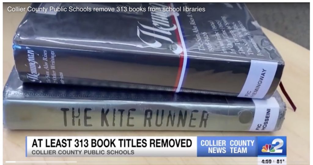 Collier County Schools bans books to comply with state law. At least 313 book titles removed.